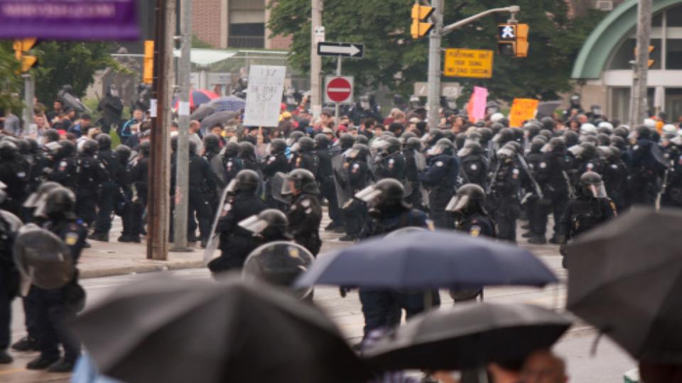 military forces manning the streets for riot protesters